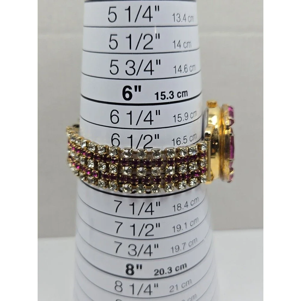 Jalga Womens Pink Crystals Rhinestones Dress Watch Gold Bracelet New Battery